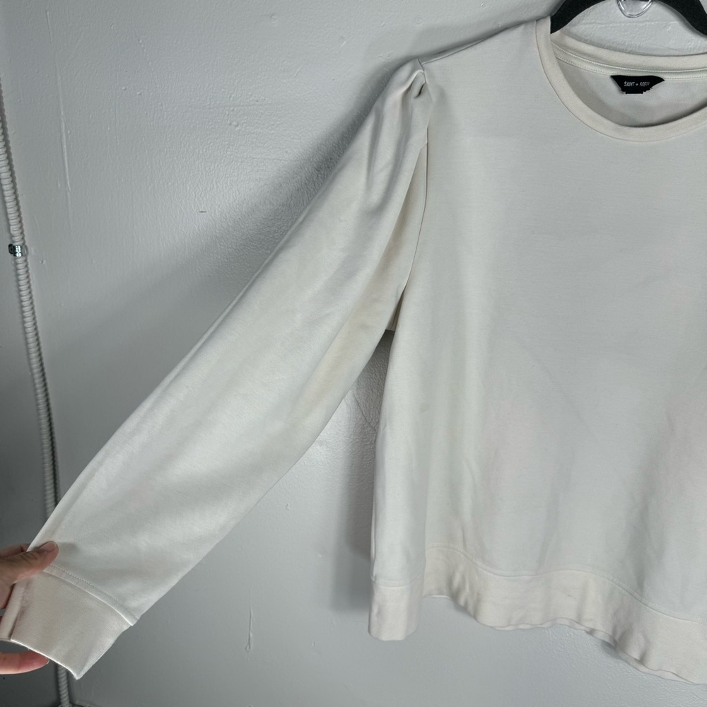 SAINT+Sofia cream organic cotton long puff sleeve sweatshirt large white women - Picture 5 of 13